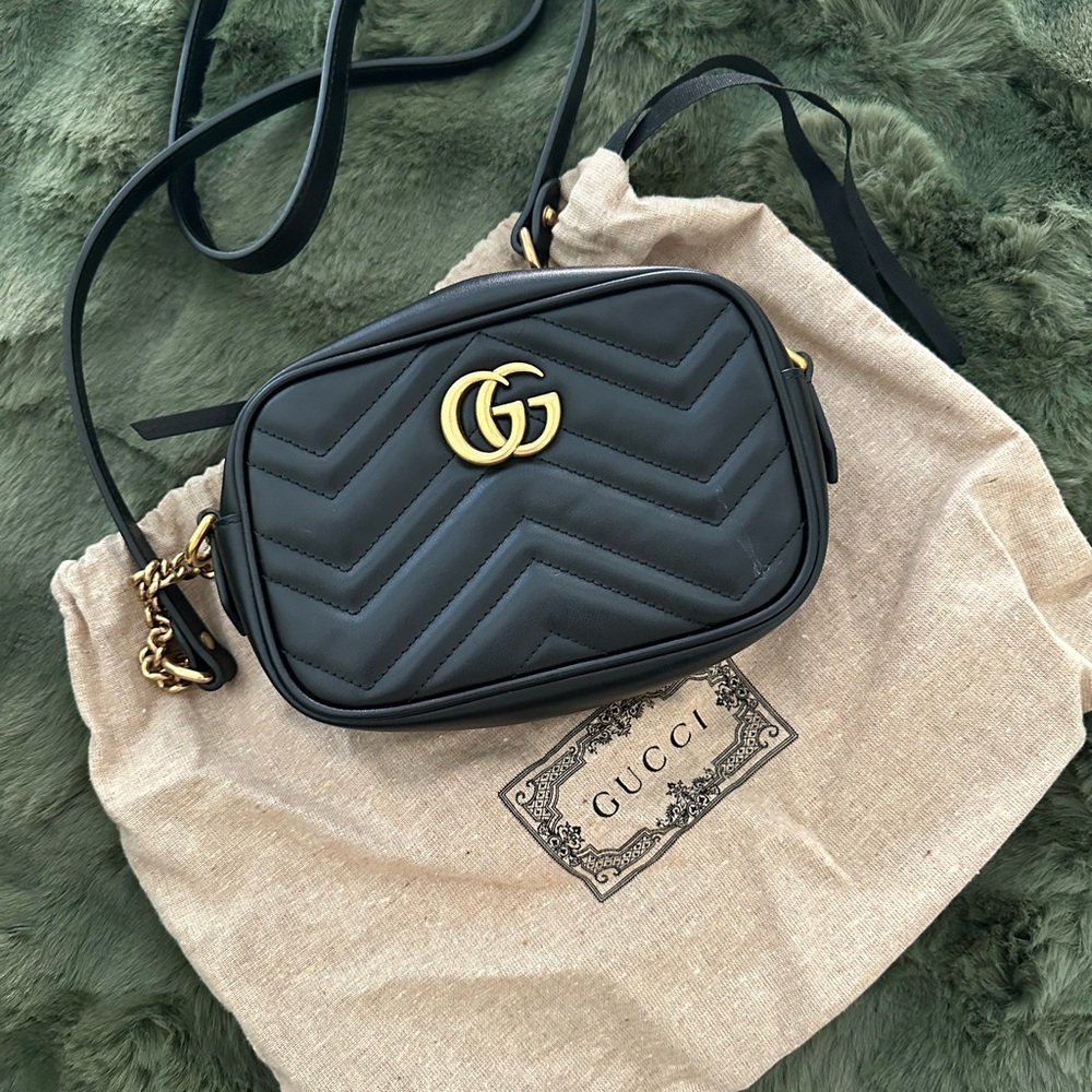 Gucci Quilted Black Crossbody with Gold Accents